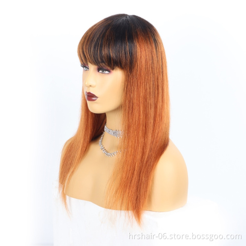 1B/30 Ombre Color 180% Density Brazilian Straight Human Hair Wigs With Bangs Remy Full Machine Made Human Hair Wigs For Women